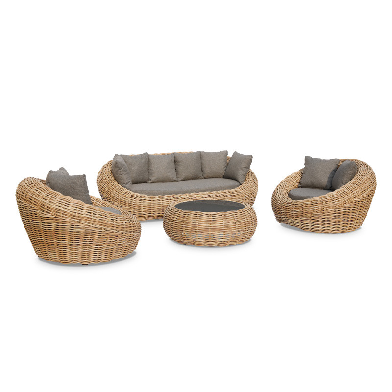 SALON BAS DE JARDIN MOOREA 5 PLACES EN RESINE TRESSEE - MARRON
