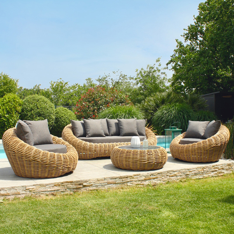 SALON BAS DE JARDIN MOOREA 5 PLACES EN RESINE TRESSEE - MARRON