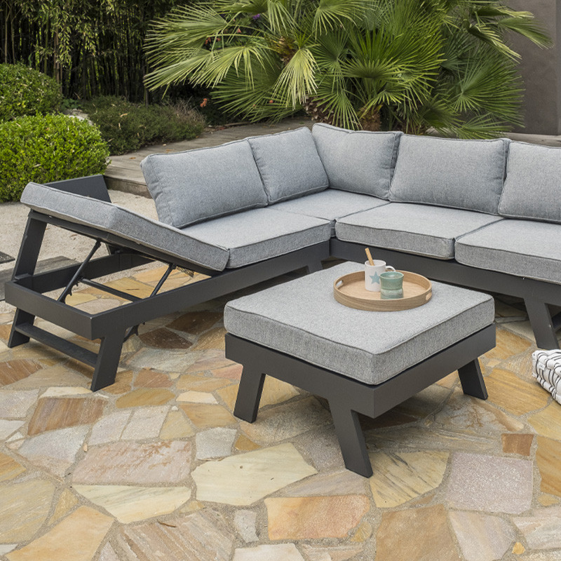 DCB - 5/6 places - Salon de jardin d'angle New York - Aluminium - Gris anthracite