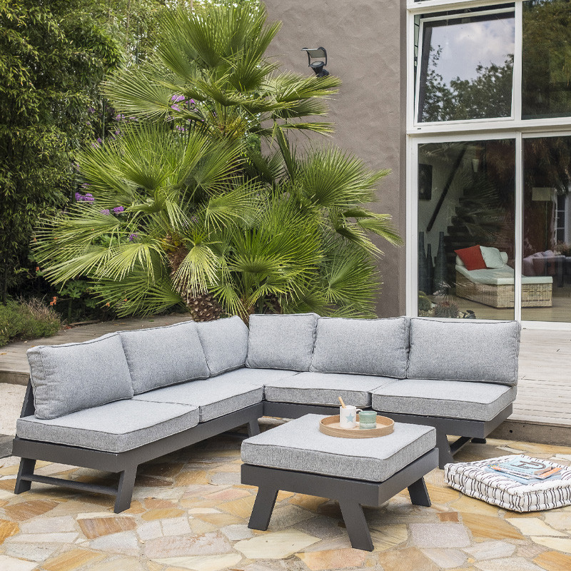 DCB - 5/6 places - Salon de jardin d'angle New York - Aluminium - Gris anthracite