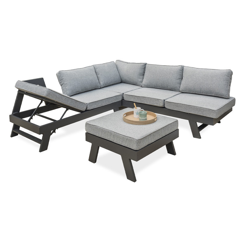 DCB - 5/6 places - Salon de jardin d'angle New York - Aluminium - Gris anthracite
