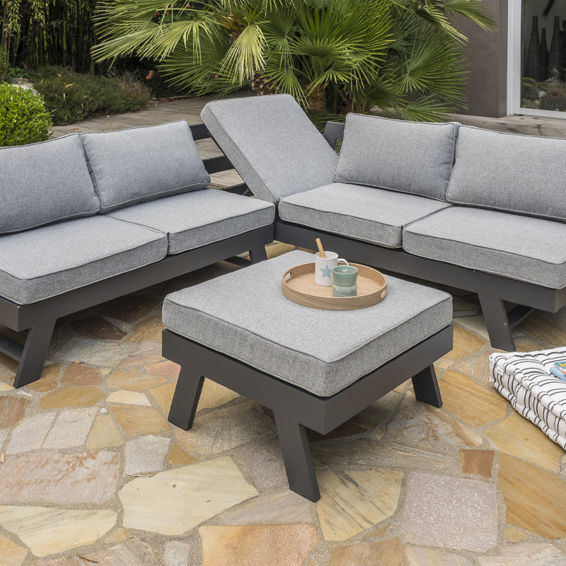 DCB - 5/6 places - Salon de jardin d'angle New York - Aluminium - Gris anthracite