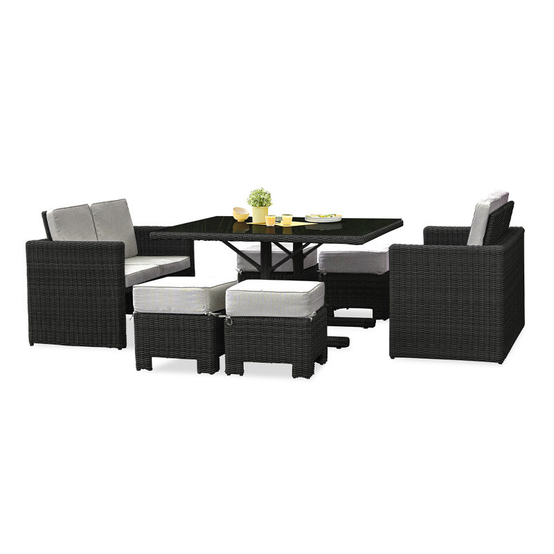 DCB - 8 posti - Set da pranzo Oceane - Vassoio in resina intrecciata e vetro - Nero