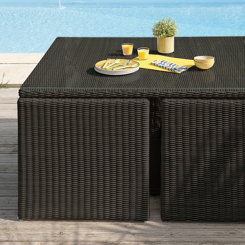 DCB - 8 posti - Set da pranzo Oceane - Vassoio in resina intrecciata e vetro - Nero