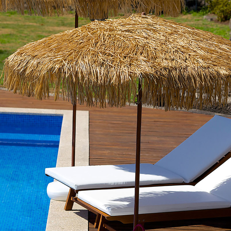 MANILA FRINGED PARASOL (DIAM. 200CM) STEEL BROWN WOOD FINISH