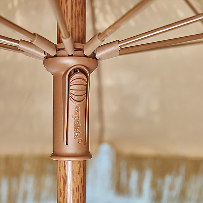MANILA FRINGED PARASOL (DIAM. 200CM) STEEL BROWN WOOD FINISH