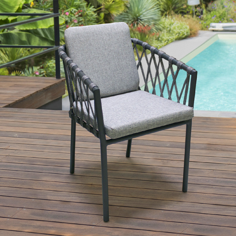 PILAT ALUMINUM AND ROPE GARDEN ARMCHAIR - CHARCOAL GREY