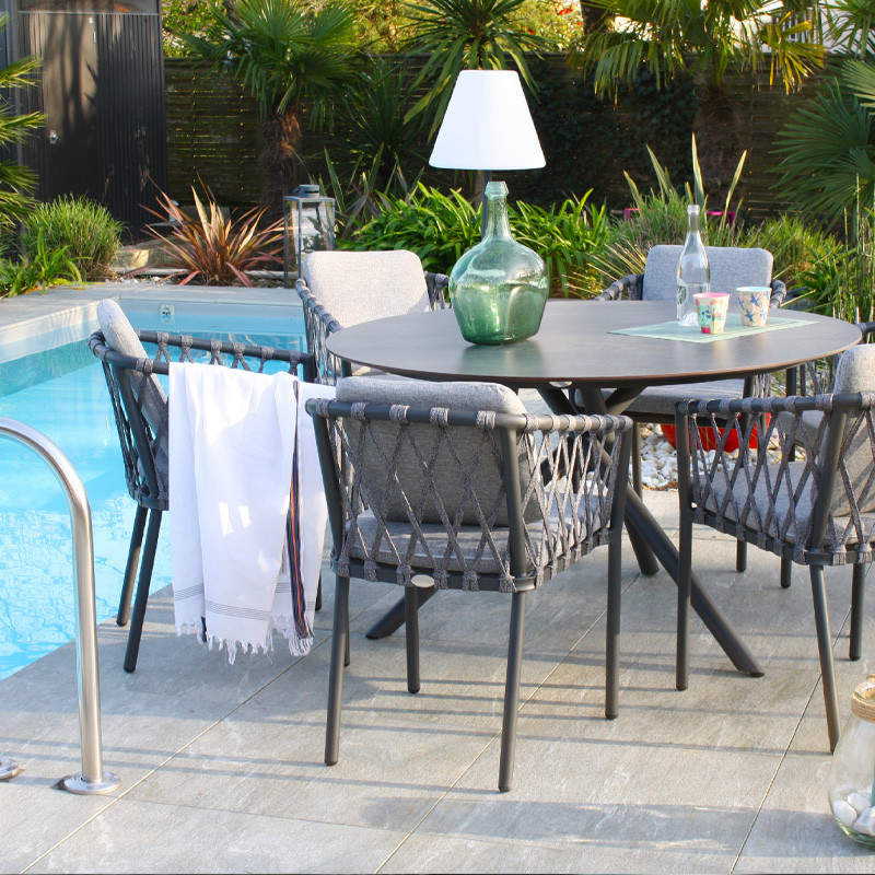 PILAT ALUMINUM AND ROPE GARDEN ARMCHAIR - CHARCOAL GREY