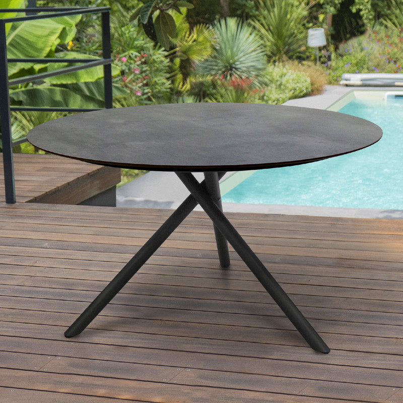 ROUND GARDEN TABLE PILAT DIAM.129CM ALU AND HPL TOP - GREY ANTH