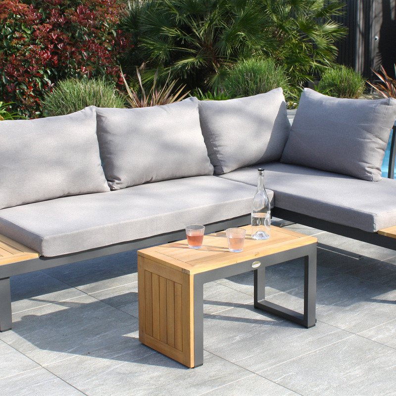 SALON DE JARDIN MODULABLE TOKYO 4P BOIS D'ACACIA/ALU G.ANTH