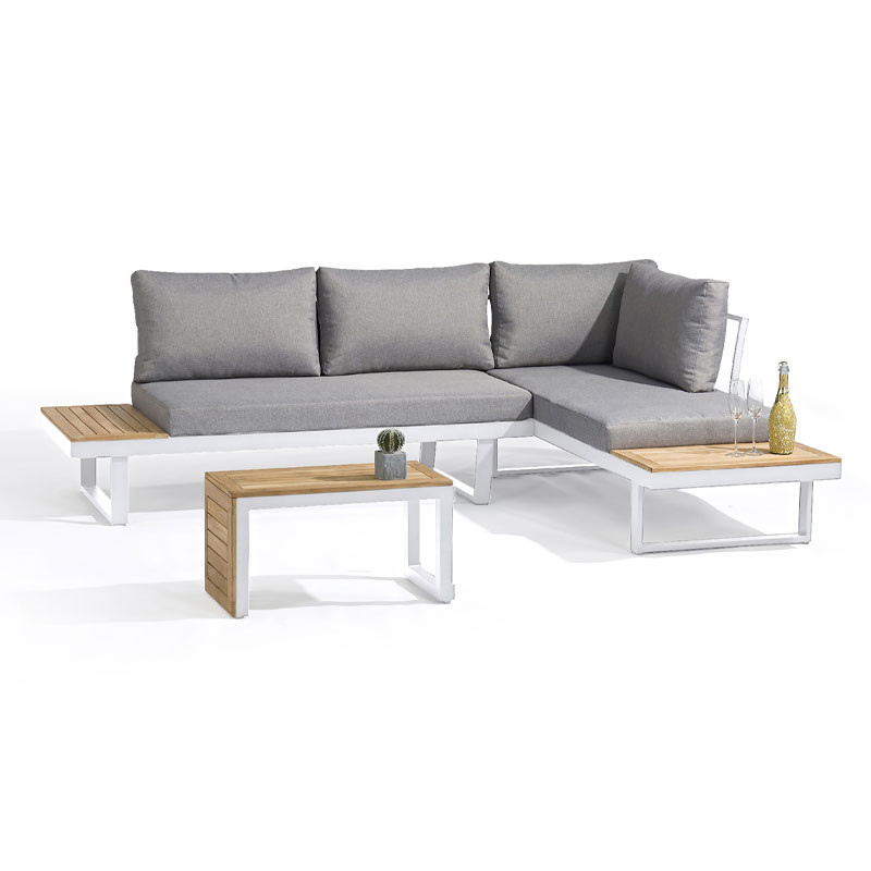 SALON DE JARDIN MODULABLE TOKYO 4P EN BOIS D'ACACIA ET ALU - BLANC