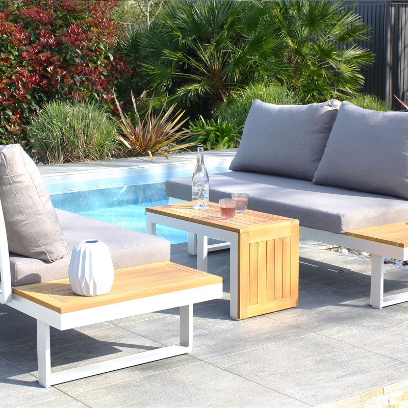 SALON DE JARDIN MODULABLE TOKYO 4P EN BOIS D'ACACIA ET ALU - BLANC