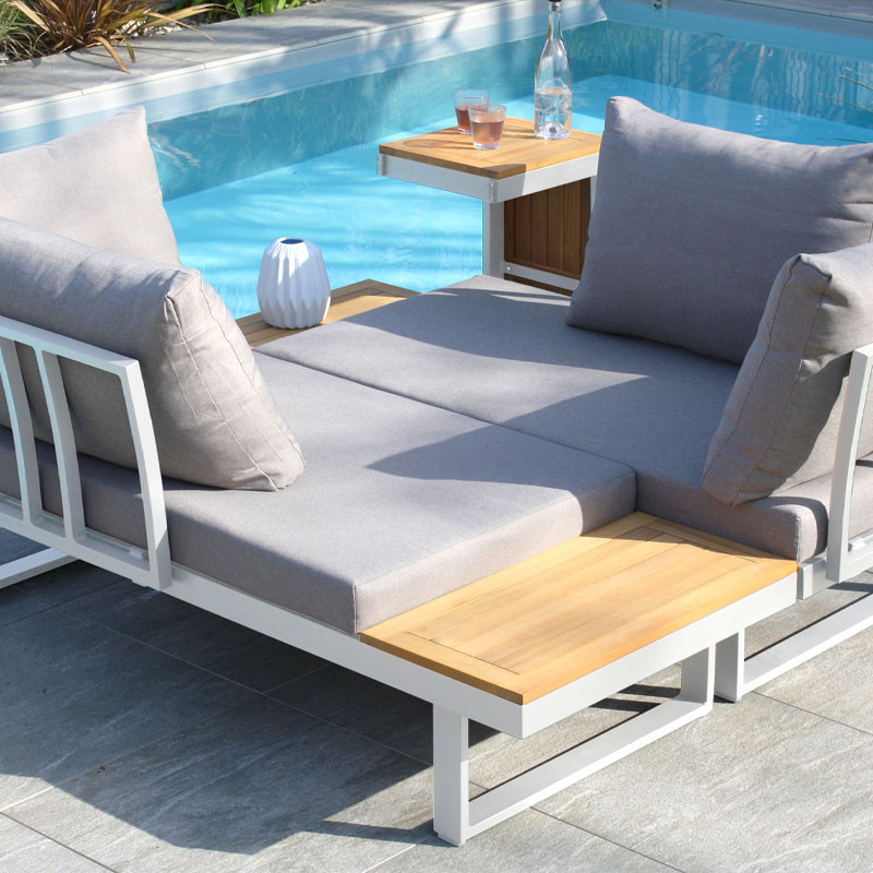 SALON DE JARDIN MODULABLE TOKYO 4P EN BOIS D'ACACIA ET ALU - BLANC