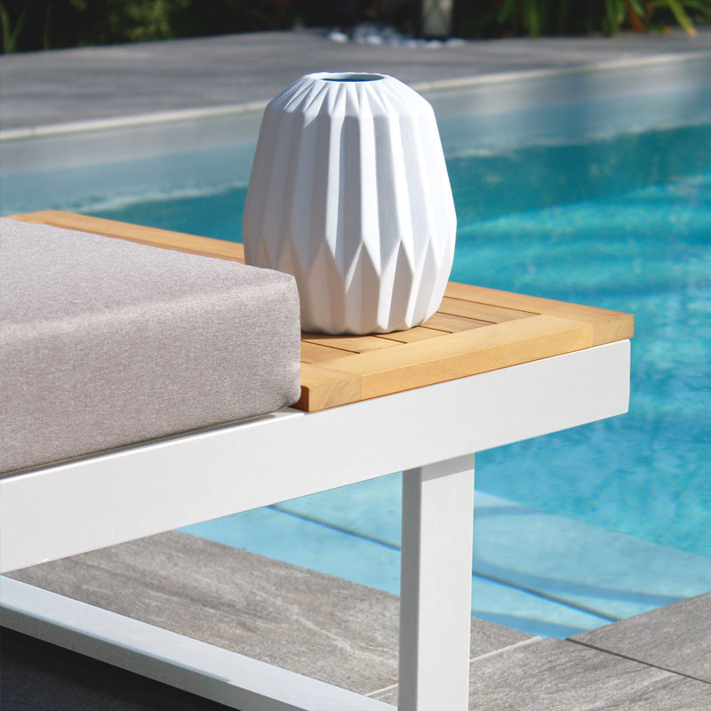 SALON DE JARDIN MODULABLE TOKYO 4P EN BOIS D'ACACIA ET ALU - BLANC