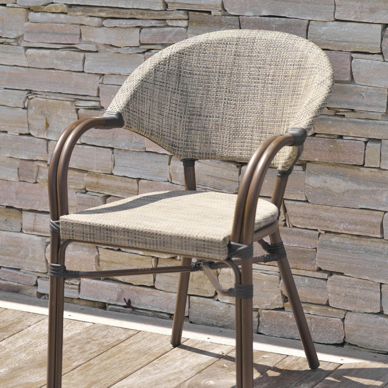 USHUAIA STACKING ARMCHAIR ALU BROWN AND TEXTILENE - LINEN