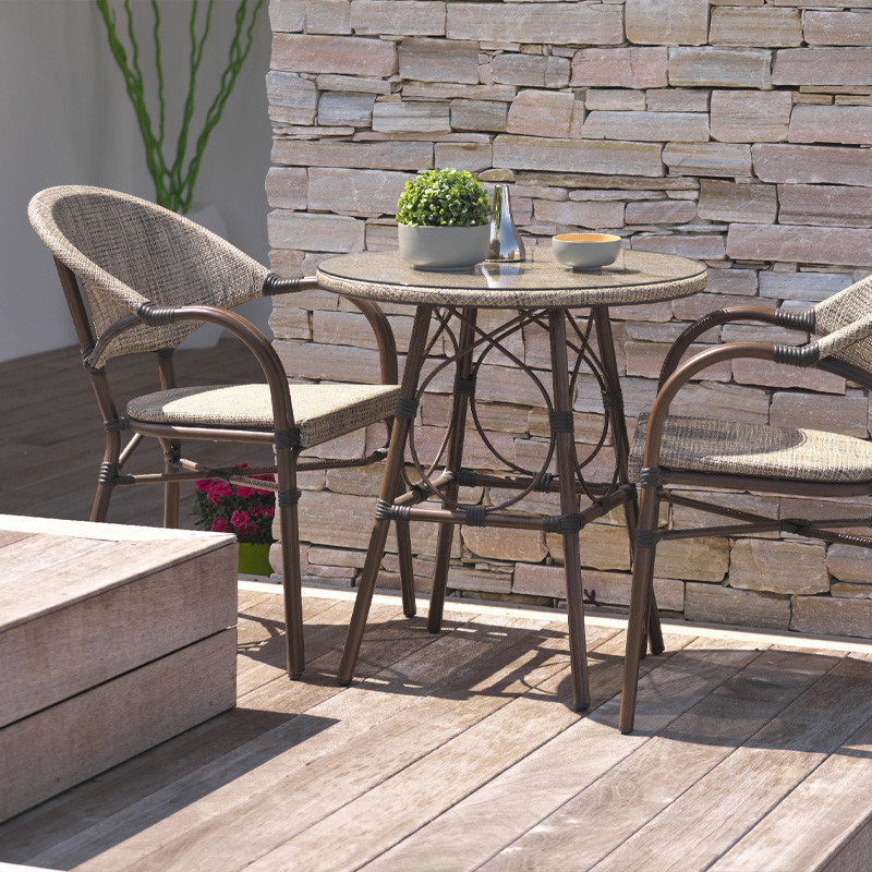 USHUAIA STACKING ARMCHAIR ALU BROWN AND TEXTILENE - LINEN