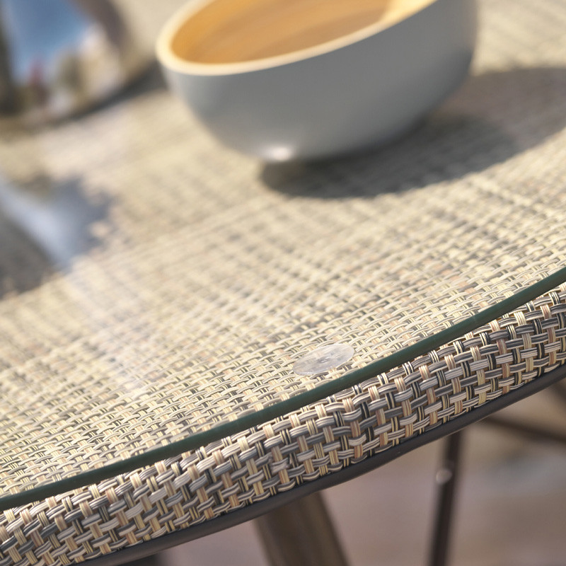 USHUAIA ROUND GARDEN TABLE (DIAM.70CM) ALU BROWN/TEXTILENE LINEN