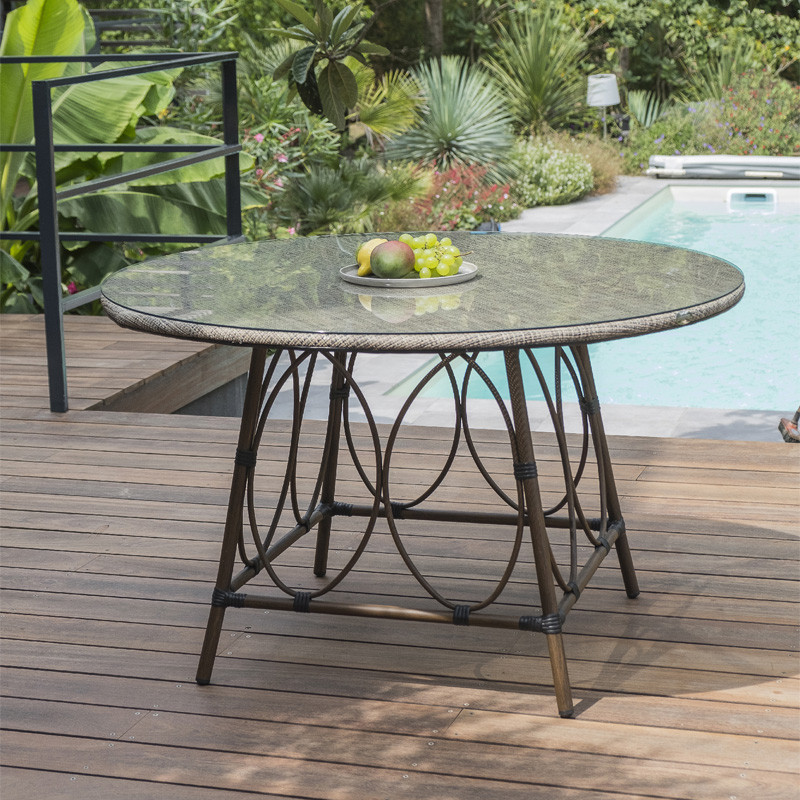 DCB - Table ronde de jardin Ushuaia - Ø 125 cm - Alu et Textilene - Lin
