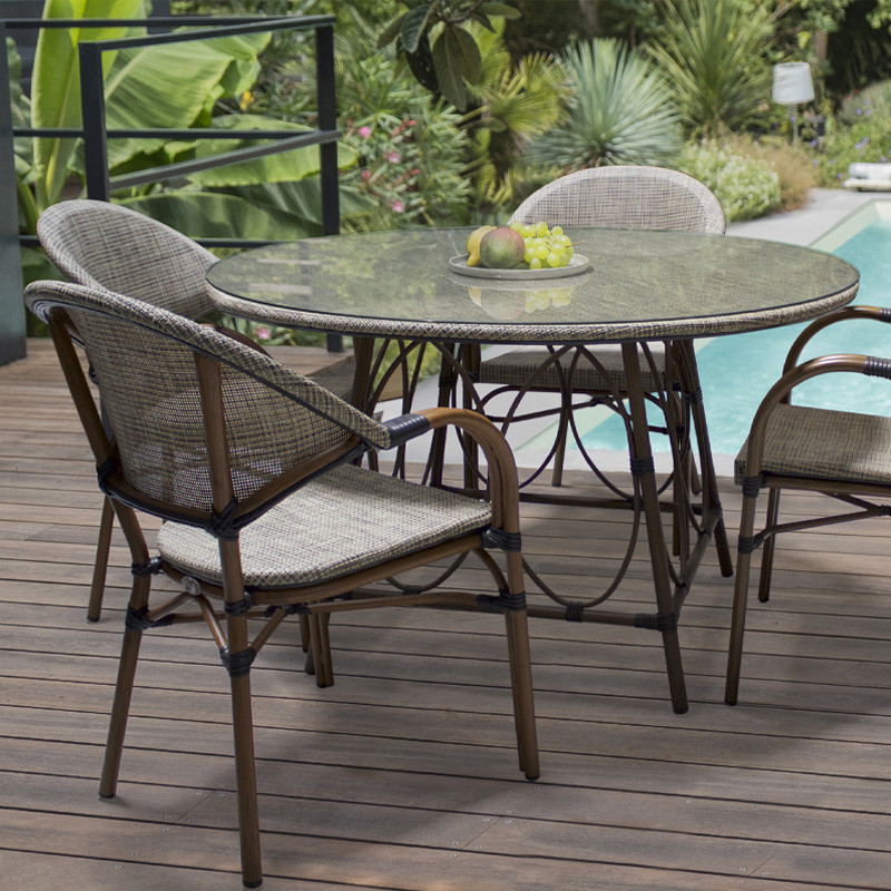 DCB - Table ronde de jardin Ushuaia - Ø 125 cm - Alu et Textilene - Lin