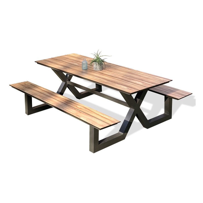 GARDEN TABLE+ BENCHES VANCOUVER (210X174CM) ALU/HPL EFF. WOOD G.ANTH