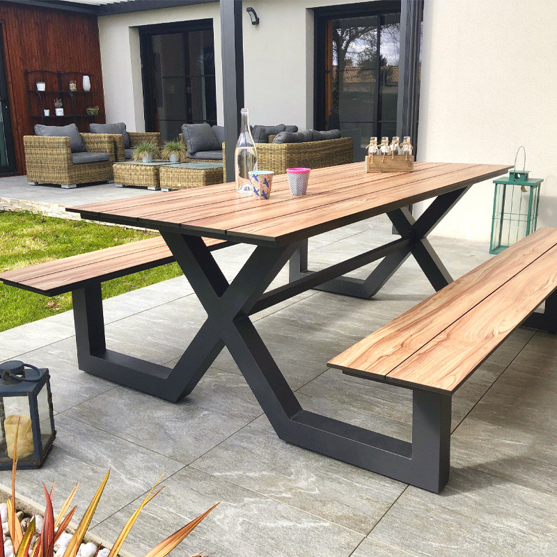 GARDEN TABLE+ BENCHES VANCOUVER (210X174CM) ALU/HPL EFF. WOOD G.ANTH
