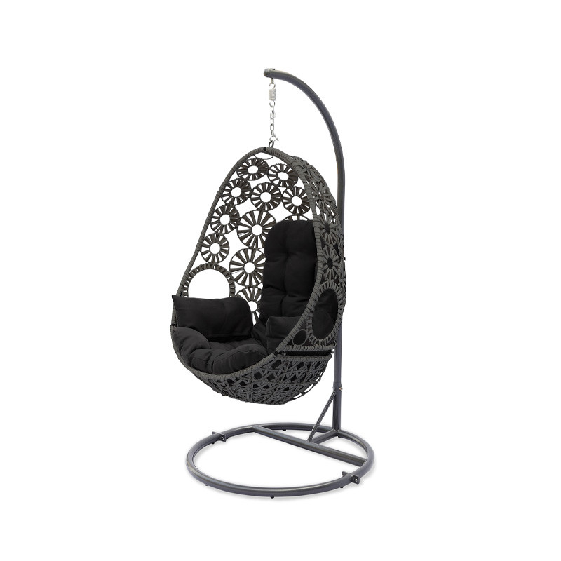 BALANCELLE DE JARDIN SAMOA RESINE TRESSEE+COUSSIN NOIR GRIS ANTH