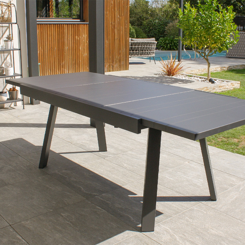 DCB - Table de jardin + rallonge Stockholm - 150/225x96cm - Alu - Gris anthracite