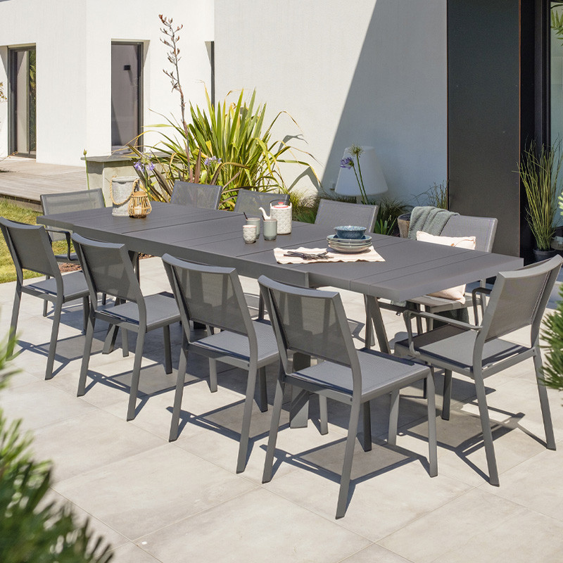 DCB - Table de jardin + rallonge Stockholm - 200/300x96cm - Alu - Gris anthracite