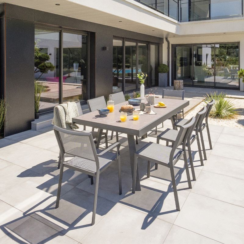 DCB - Table de jardin + rallonge Stockholm - 200/300x96cm - Alu et Céramique - Gris anthracite