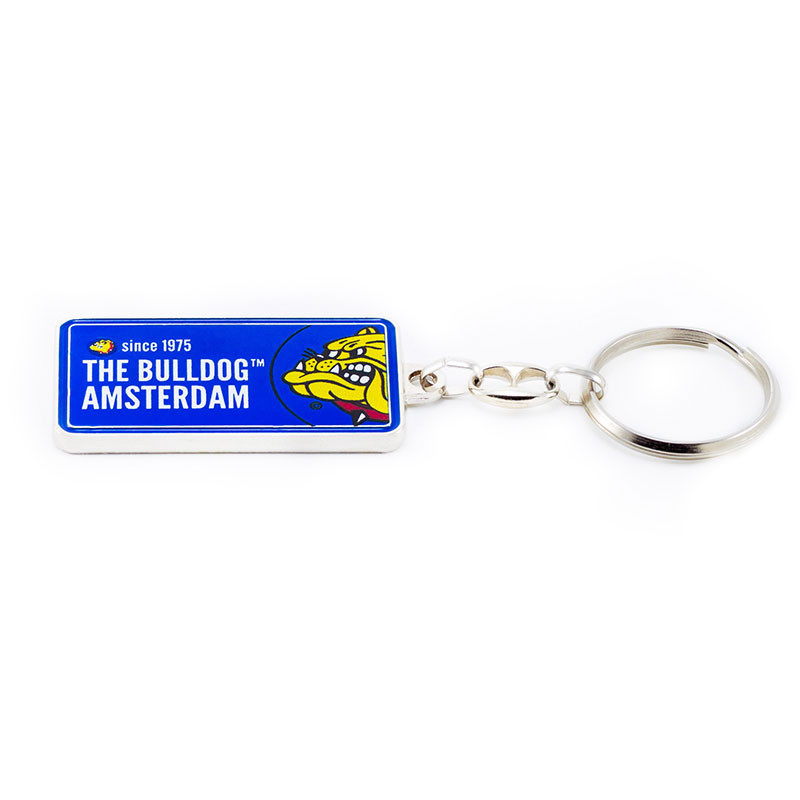 The Bulldog Amsterdam - Blaue Metallplatte für Schlüsselanhänger