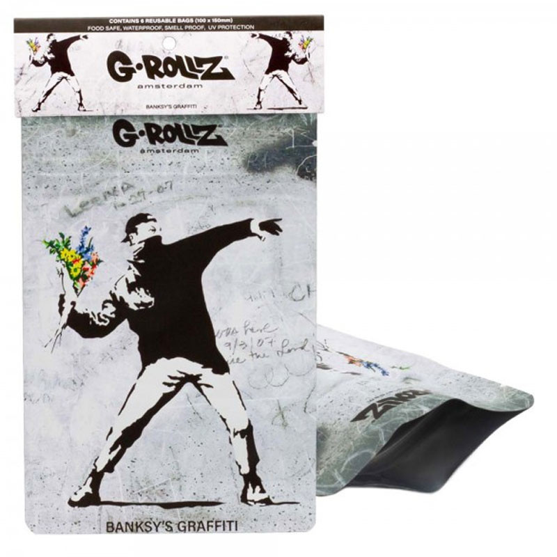 G-Rollz - Pochettes x6 stop-odeur - Banksy's Flower Thrower - 100x150mm
