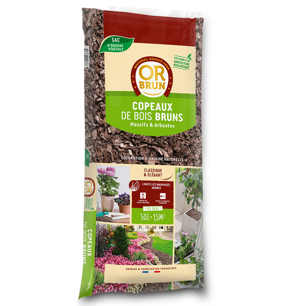 Or Brun - Virutas de madera marrones - 50L - Mulching