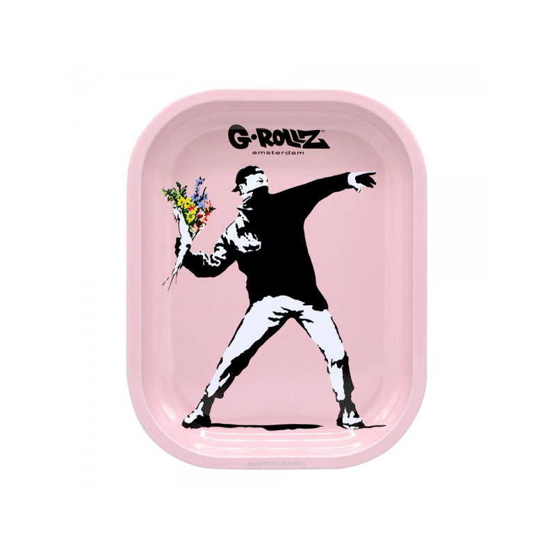 G-rollz - Plateau design métal - Small - Banksy's Flower Thrower Pink - 14x18cm
