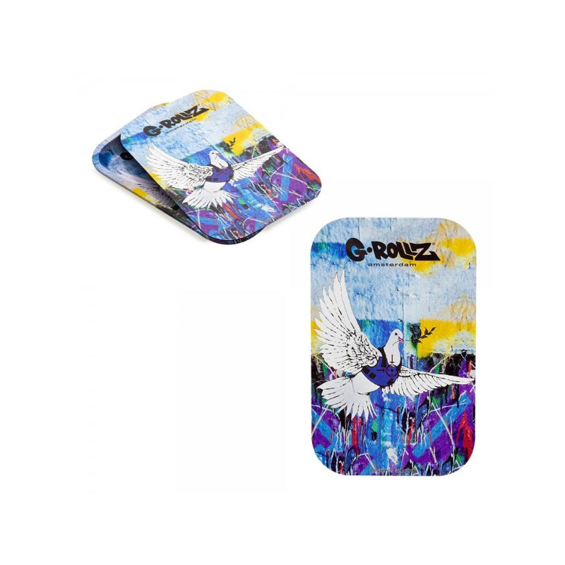G-rollz - Plateau design métal + Couvercle aimant - Banksy's Graf BulletProof Dove - 27,5x17,5cm
