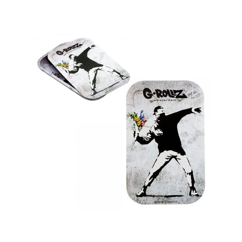 G-rollz - Plateau design métal + Couvercle aimant - Médium - Banksy's Flower Thrower Alt - 27,5x17,5cm