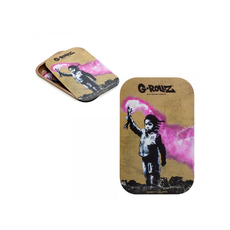 G-rollz - Plateau design métal + Couvercle aimant - Médium - Banksy's Torch Boy - 27,5x17,5cm