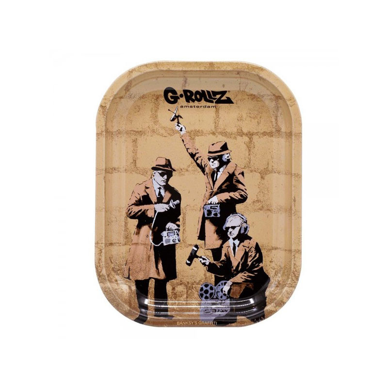 G-rollz - Plateau design métal + Couvercle - Small - Banksy's Spy Booth - 14x18cm