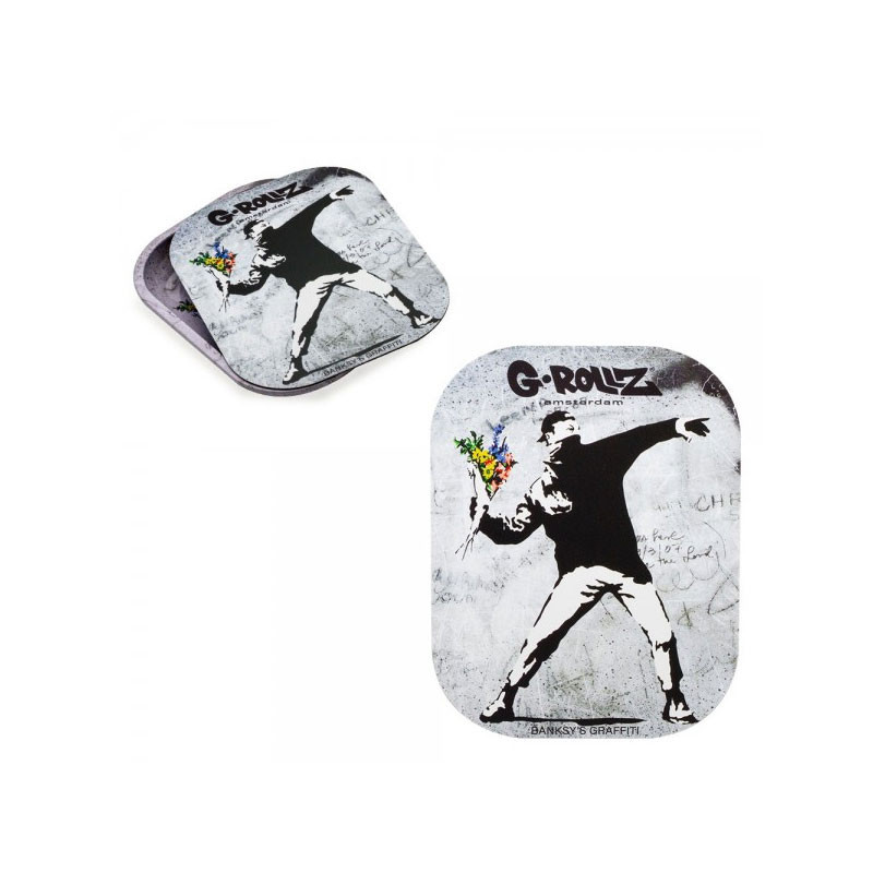 G-rollz - Plateau design métal + Couvercle small - Banksy's Graf Flower Thrower - 18x14cm