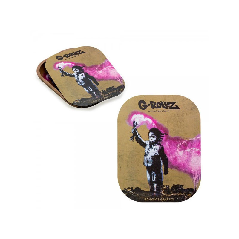 G-rollz - Plateau design métal + Couvercle aimant - Small - Banksy's Torch Boy - 14x18cm