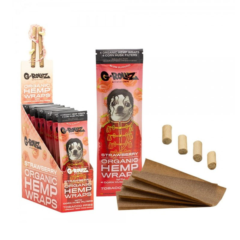 G-Rollz - Feuilles à base de chanvre - Strawberry - 4X + Corn Husk tips pop