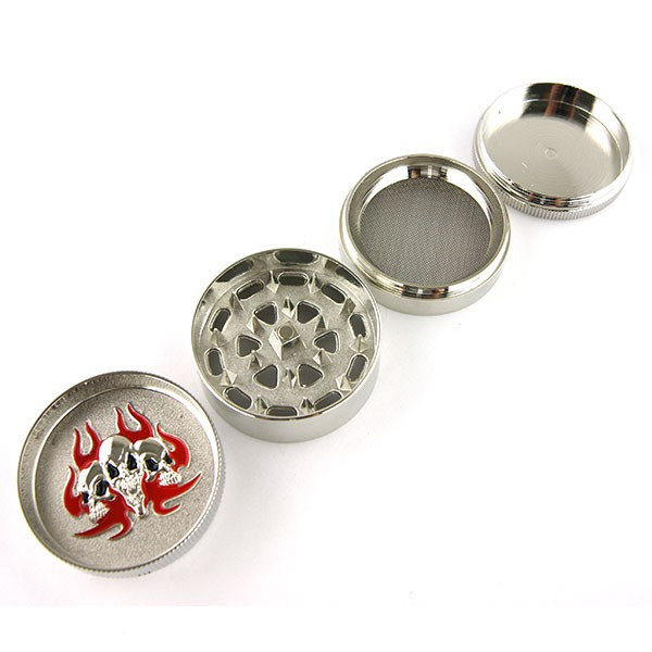 GRINDER ALU 4 PARTS DIAM 52 - TETE DE MORT ENFLAMMEE