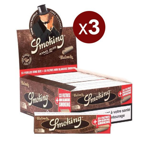 Smoking - 3 Bte de 24 carnets de 33 Feuilles+Cartons Brown King Size