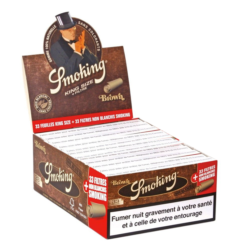 Smoking - Bte de 24 Carnets de 33 feuilles à rouler + Cartons Brown King Size