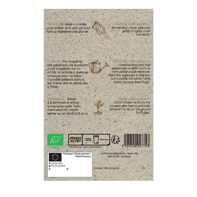 La ferme Sainte Marthe - Annual white mustard - 150g for 60m²