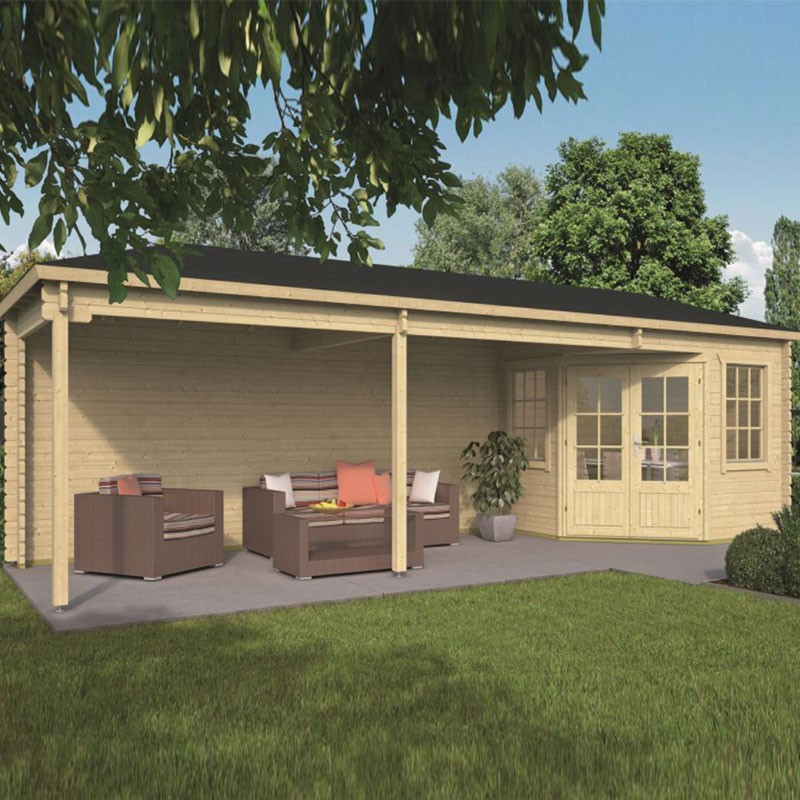 Tuindeco - Chalet bois massif - 44 mm - Gretel - 17,7 m² terrasse comprise