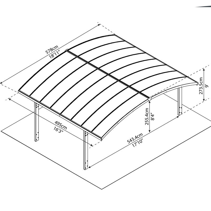 Canopia - Dubbele carport - Arizona Wave vleugels en boog - Grijs