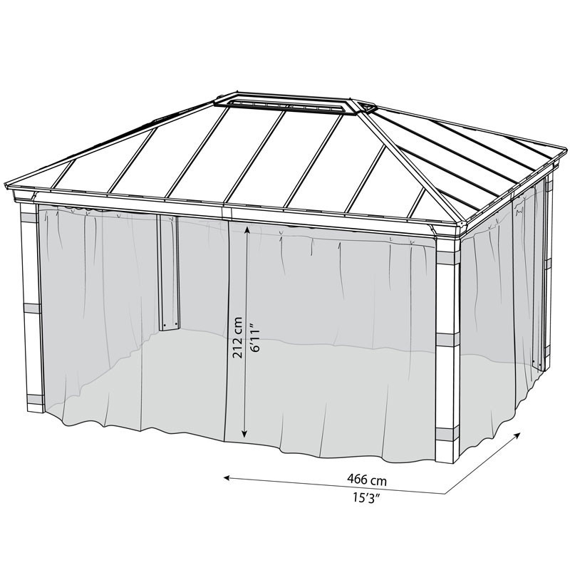 Canopia - Moustiquaire pour pergola Dallas - 4 rideaux - 466x212cm (14x16) - Gris