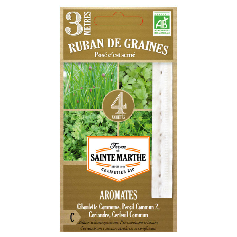 La ferme Sainte Marthe - 150 graines AB - Ruban d'aromates en mélange 3M
