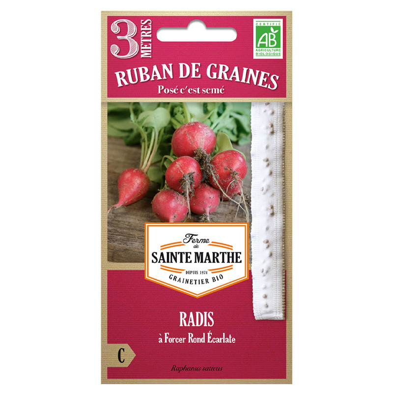 La ferme Sainte Marthe - 150 graines AB - Ruban de radis à forcer rond écarlate