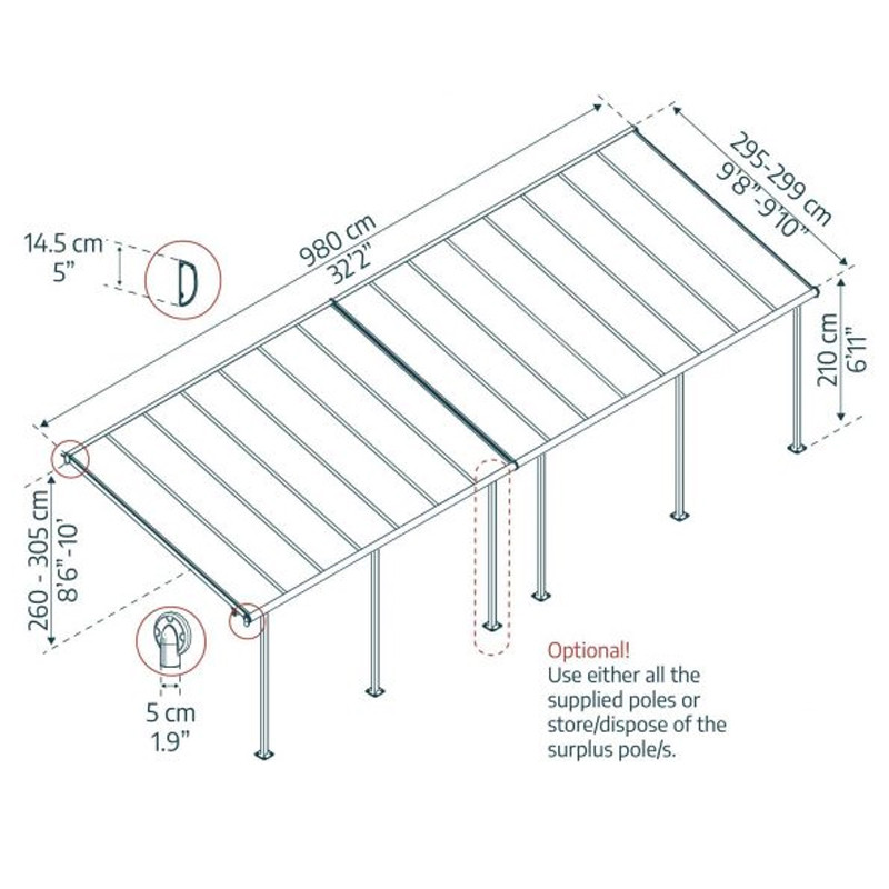 Canopia - Pergola Sierra - 3X9.7M - Hellgrau